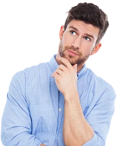A man thinking, his hand on his chin