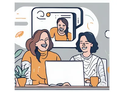 An illustration of an interviewer and a candidate smiling during a video call